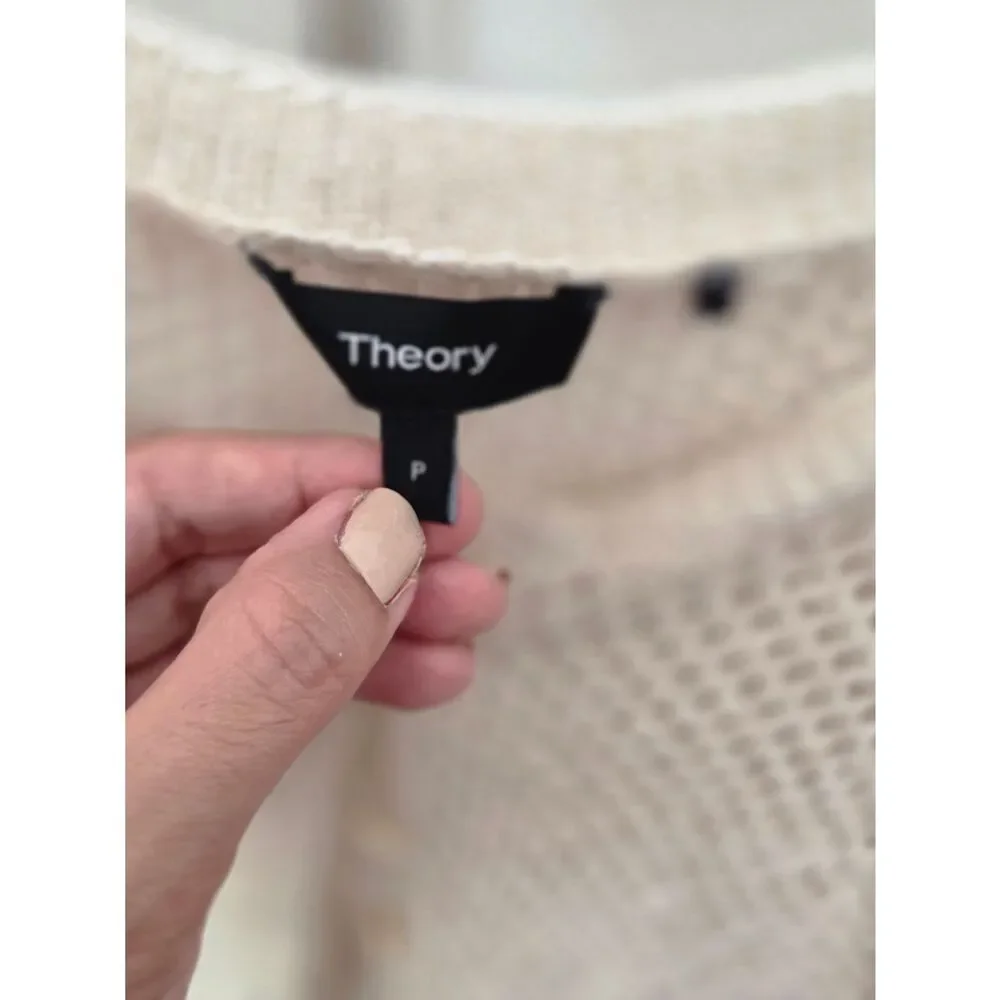 Theory Tamvi Crochet Cream Open-Weave Button Cardigan - Picture 4 of 6